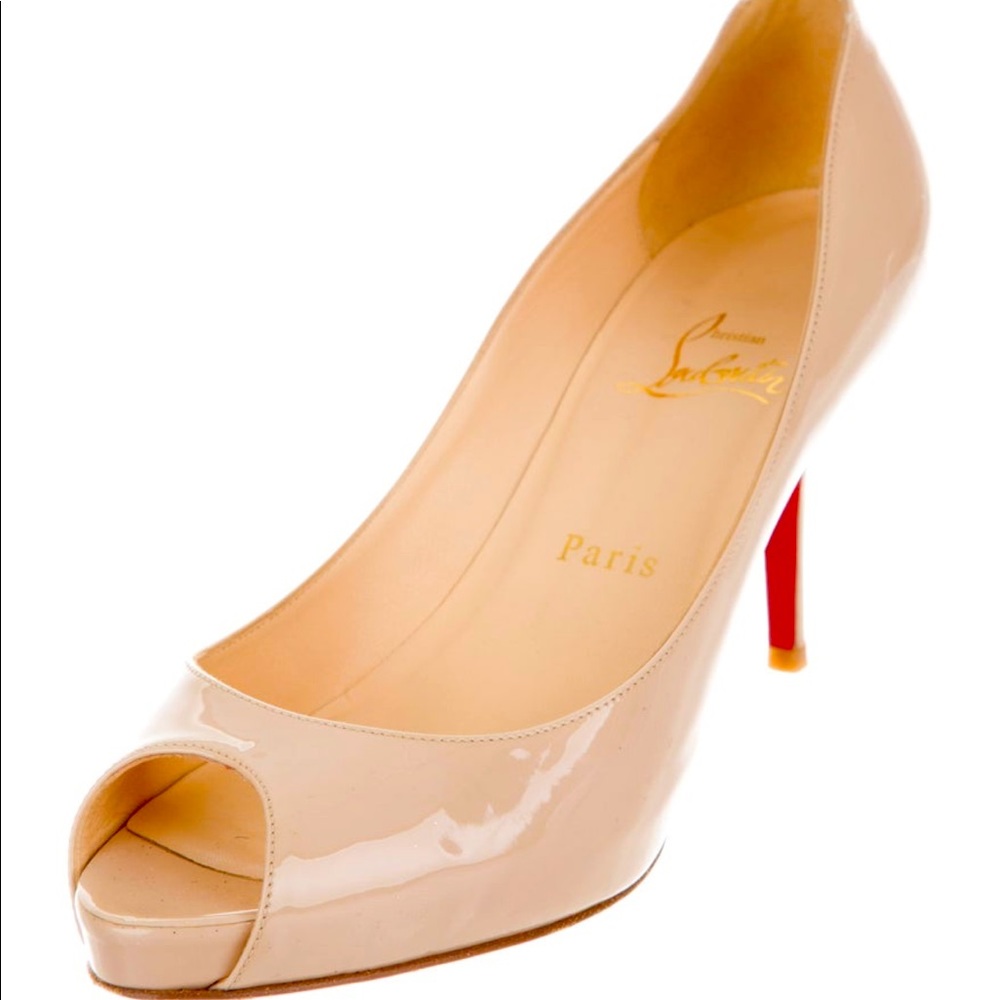 Christian louboutin peep toe pumps with tonal stitching and covered heels